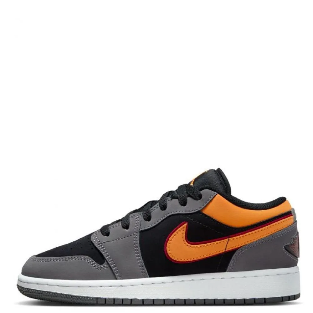 Nike Kid's Air Jordan 1 Low SE Shoes - Black / Vivid Orange / Light Graphite / Cardinal Red