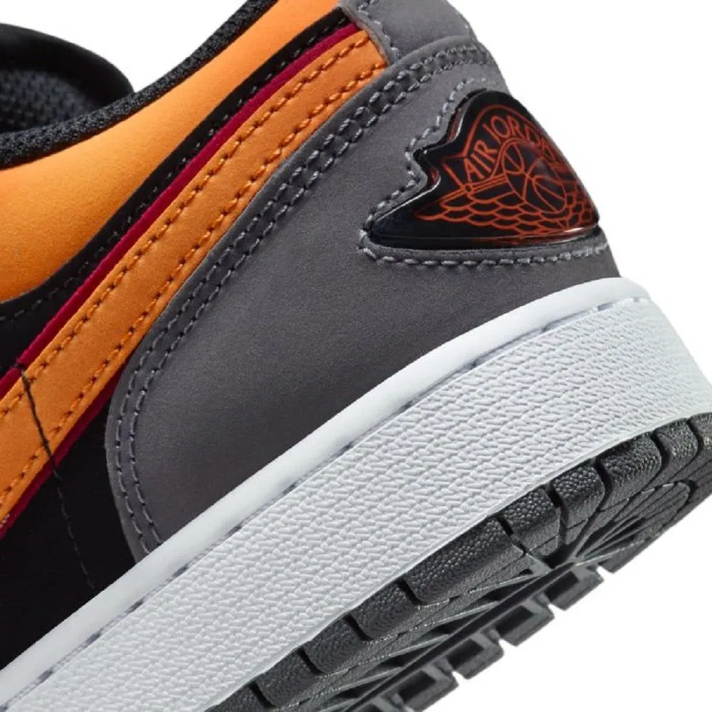 Nike Kid's Air Jordan 1 Low SE Shoes - Black / Vivid Orange / Light Graphite / Cardinal Red