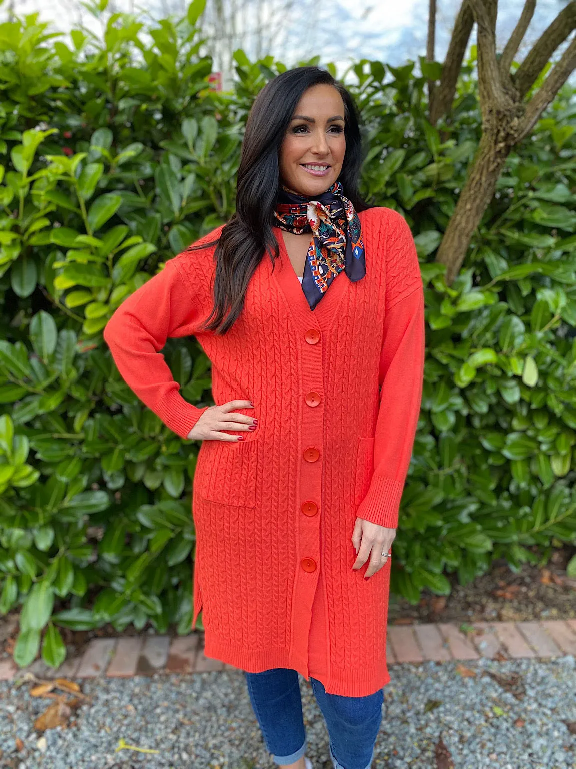 Orange Premium Cable Knit Cardigan Vicky