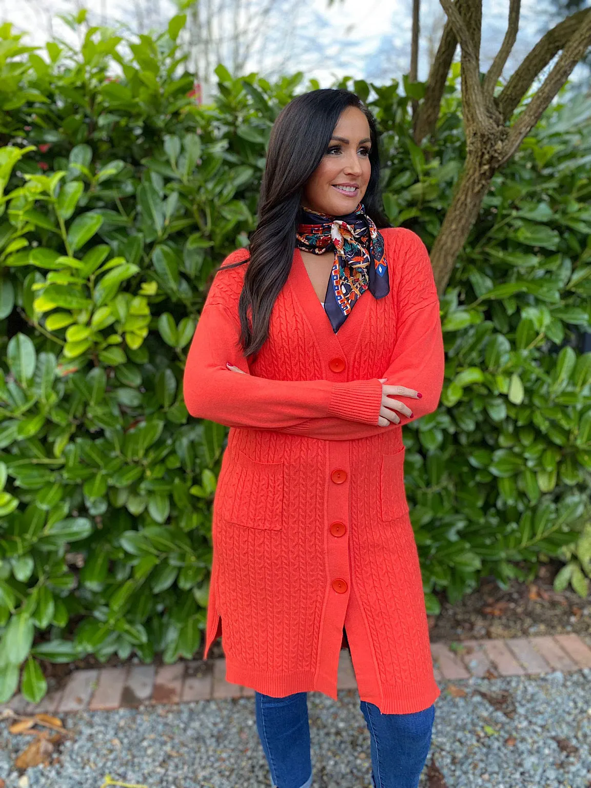 Orange Premium Cable Knit Cardigan Vicky