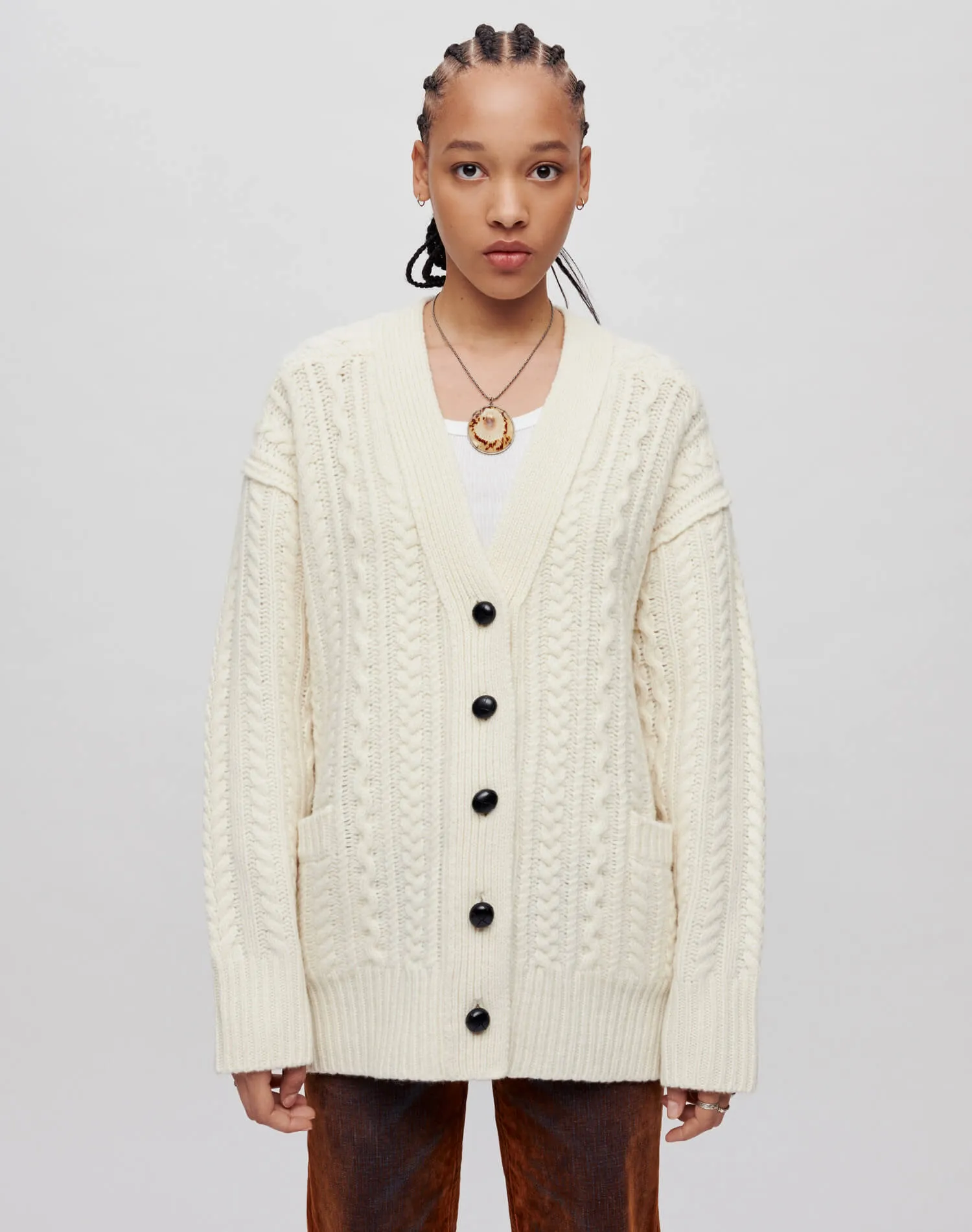 Oversized Cable Knit Cardigan - Ivory