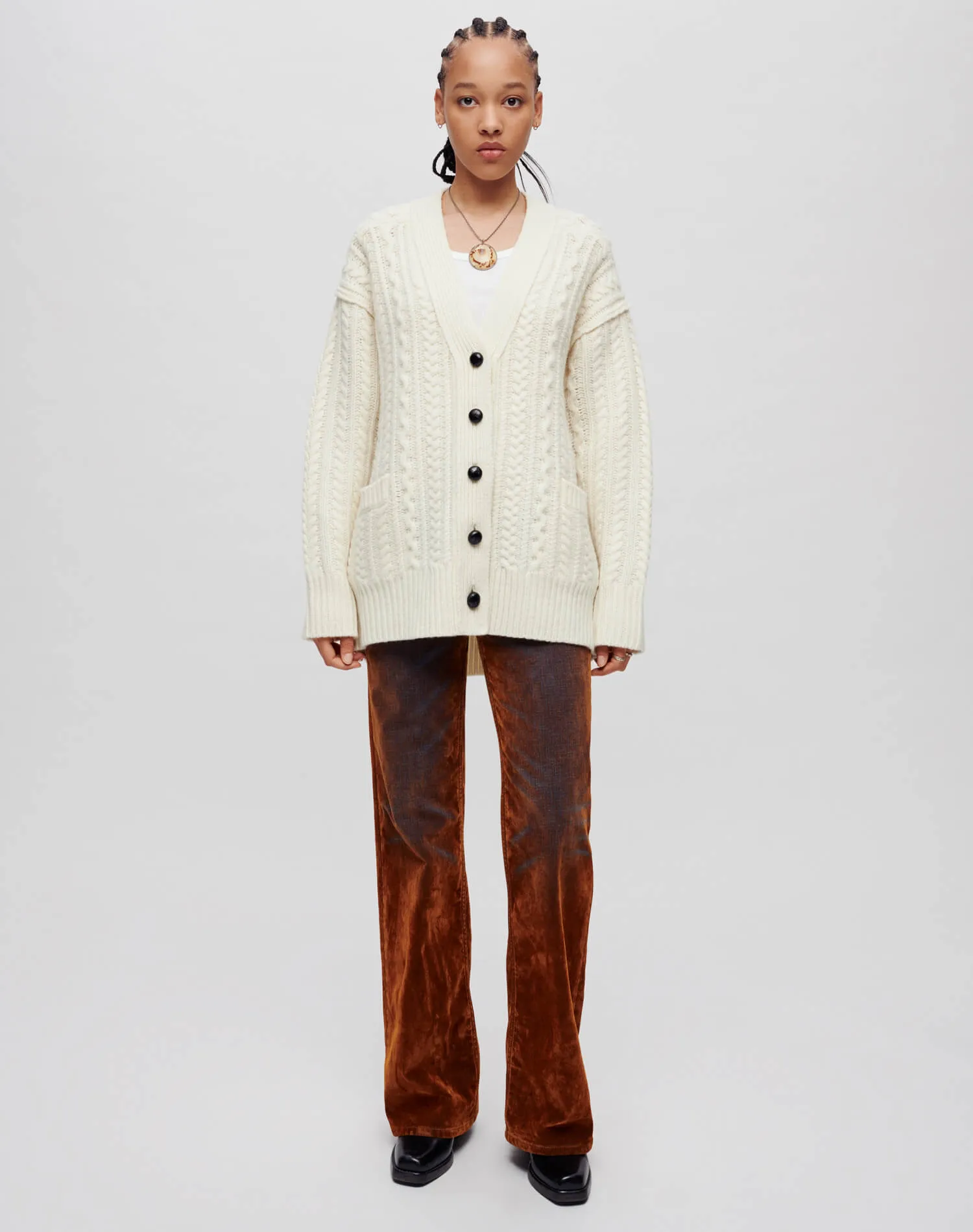 Oversized Cable Knit Cardigan - Ivory