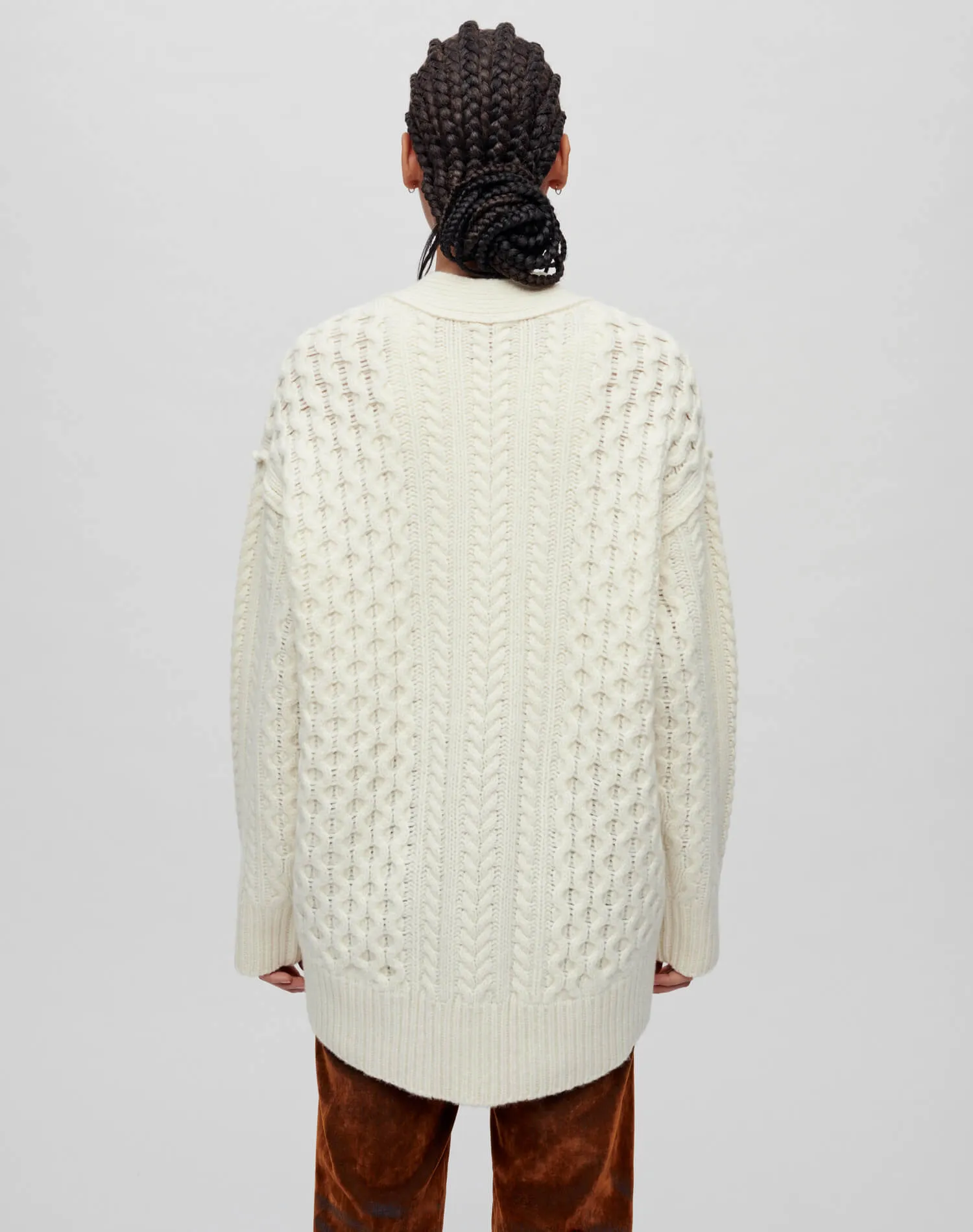 Oversized Cable Knit Cardigan - Ivory