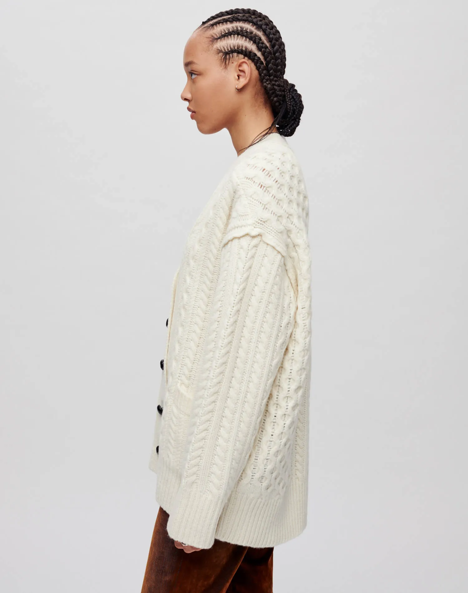 Oversized Cable Knit Cardigan - Ivory