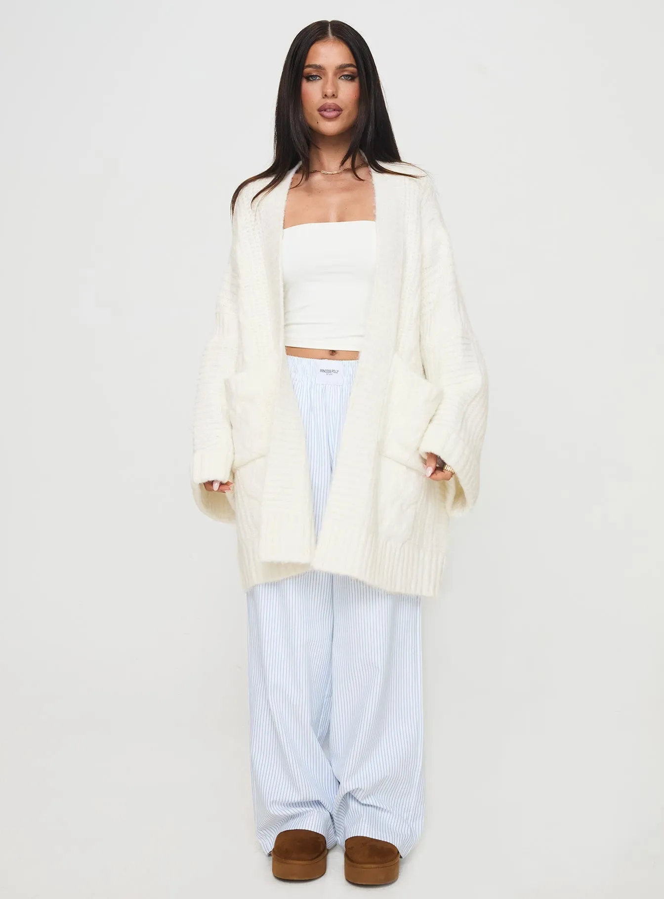 Paisleigh Cable Knit Cardigan Cream