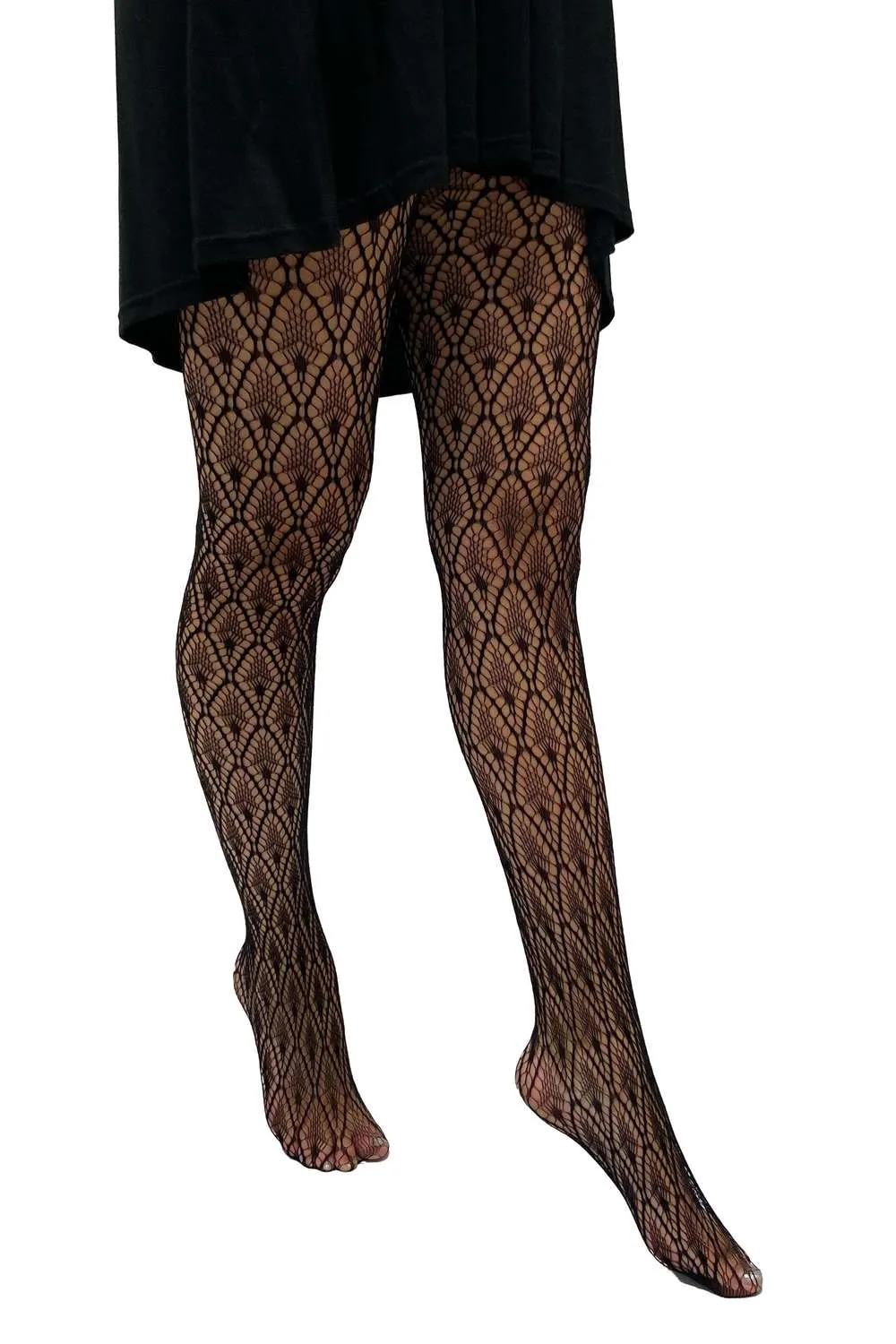 Peacock Feather Patterned Net Tights | Dark Ages