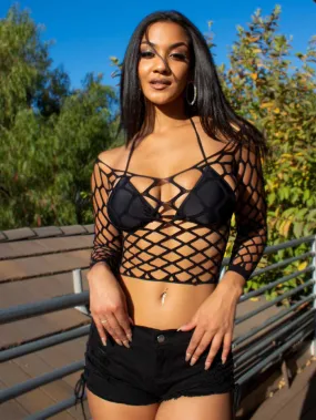 Pothole Net Long Sleeve Crop