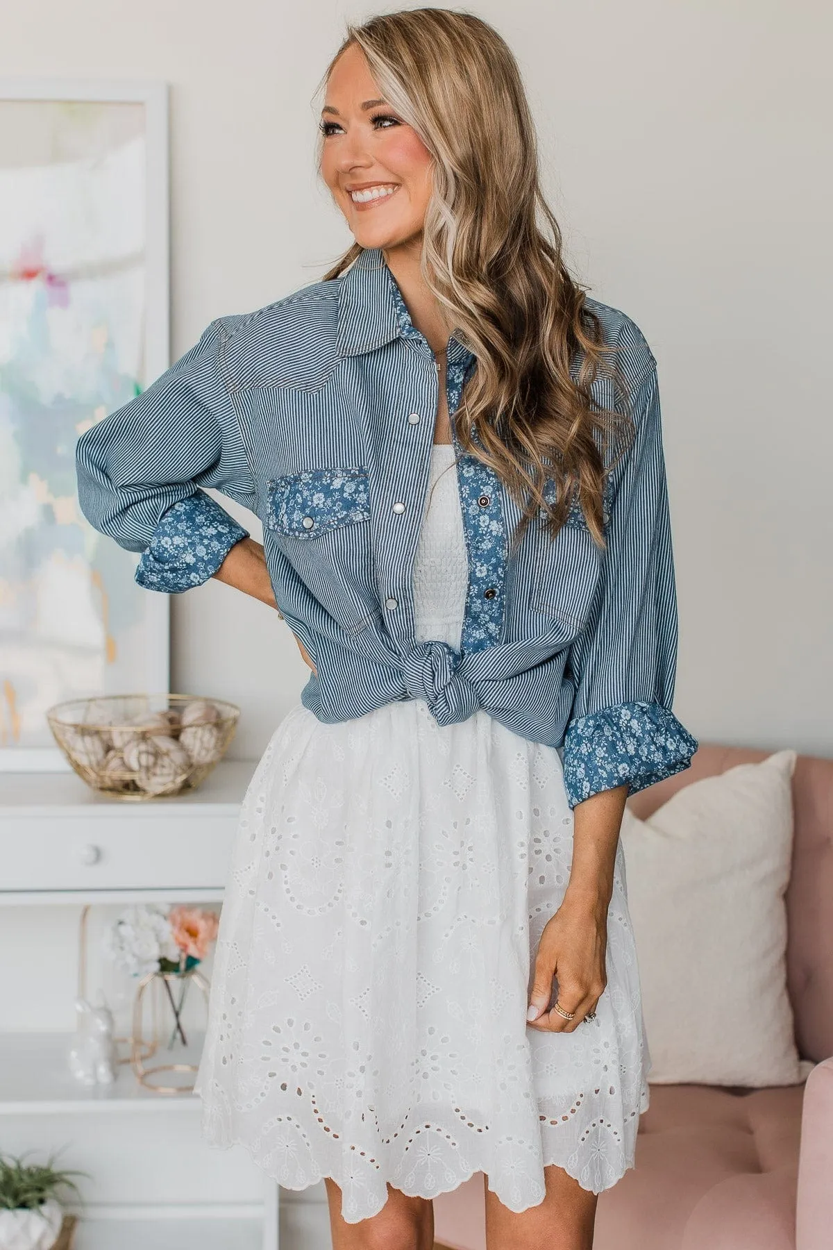 Promise Me This Button Down Top- Denim