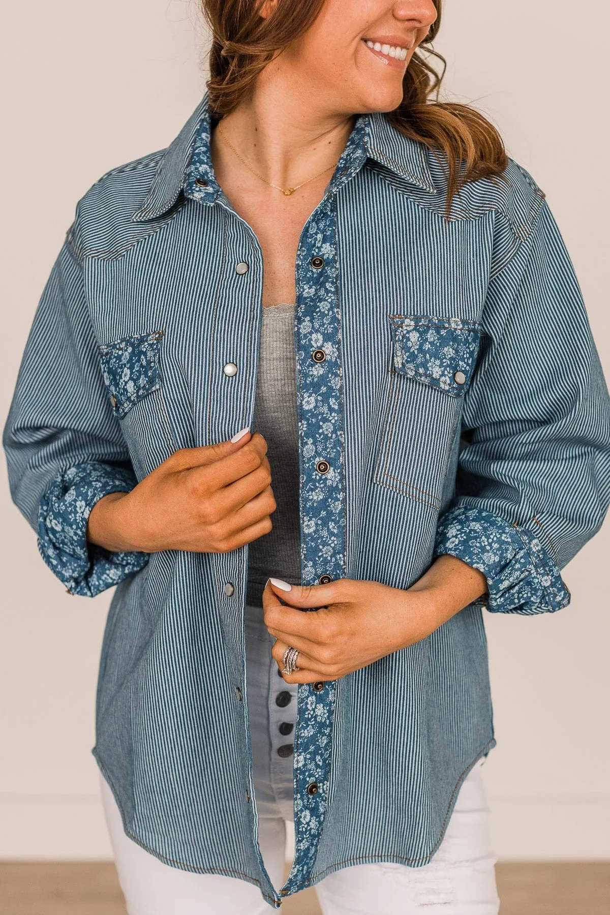 Promise Me This Button Down Top- Denim