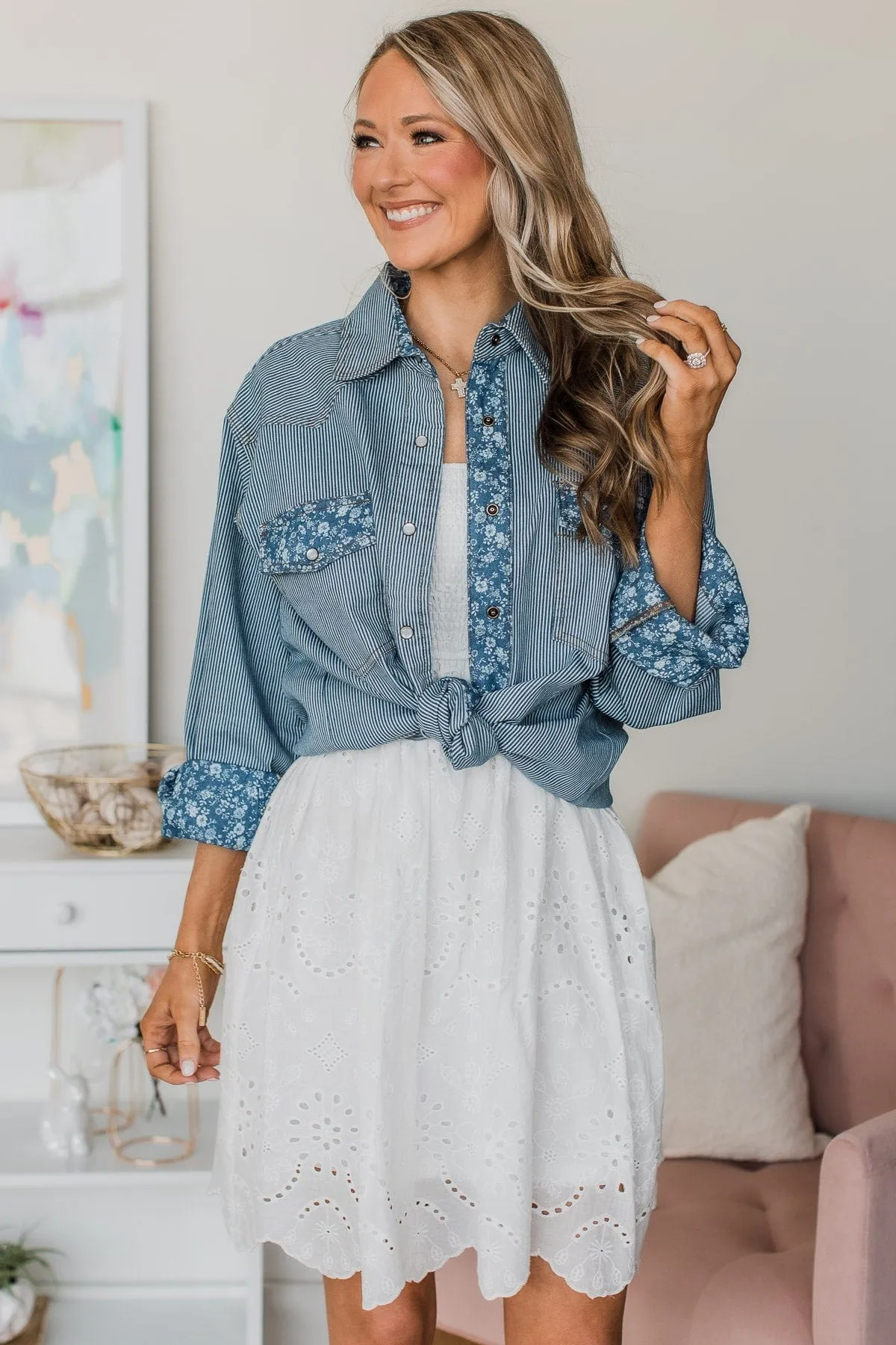 Promise Me This Button Down Top- Denim