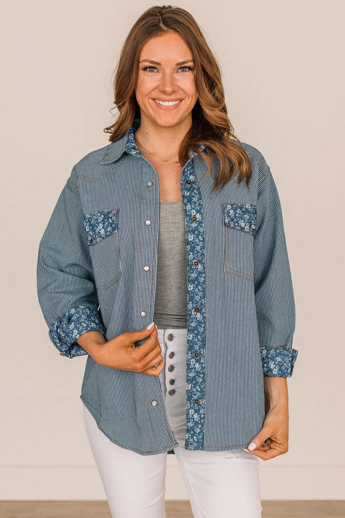 Promise Me This Button Down Top- Denim