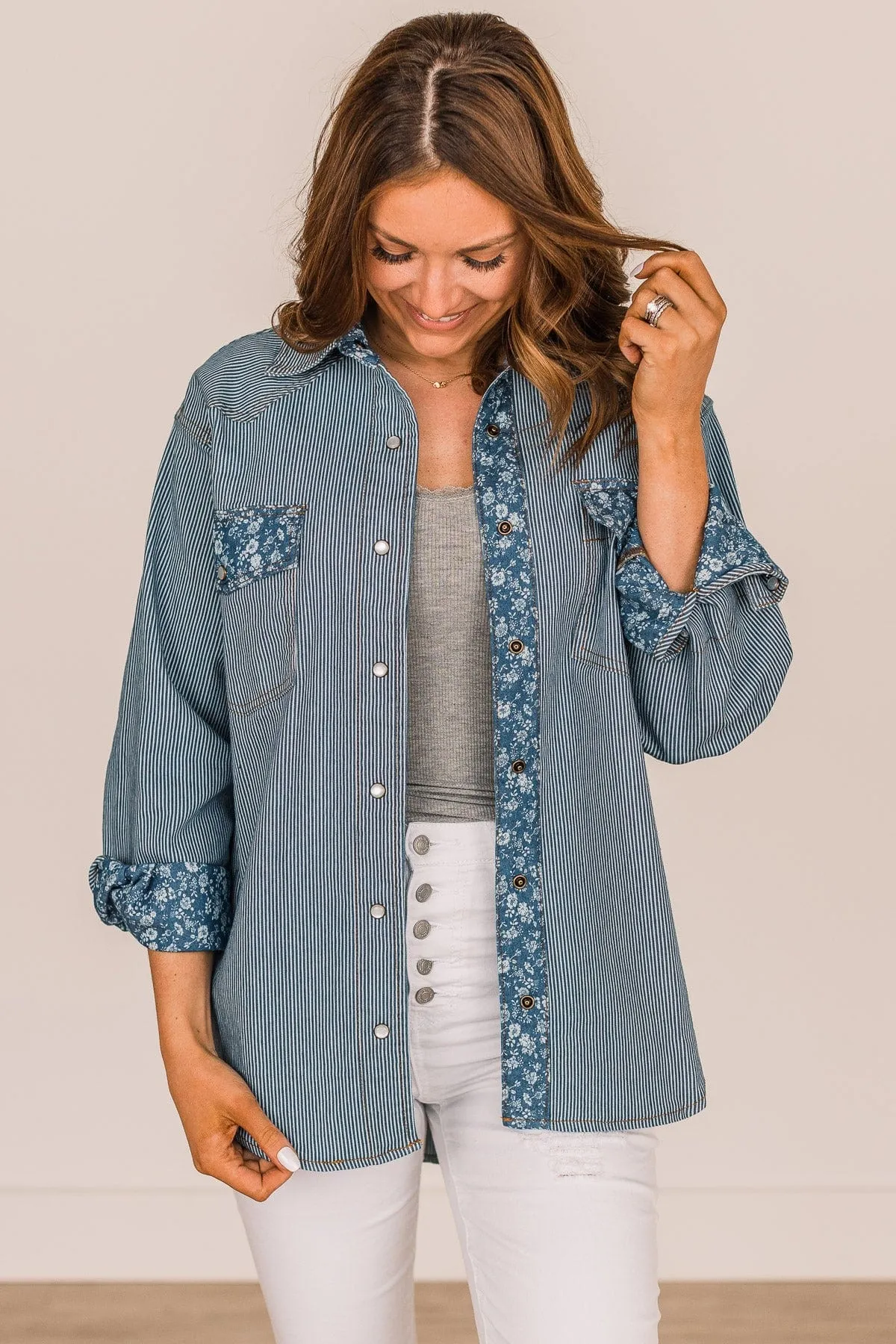 Promise Me This Button Down Top- Denim