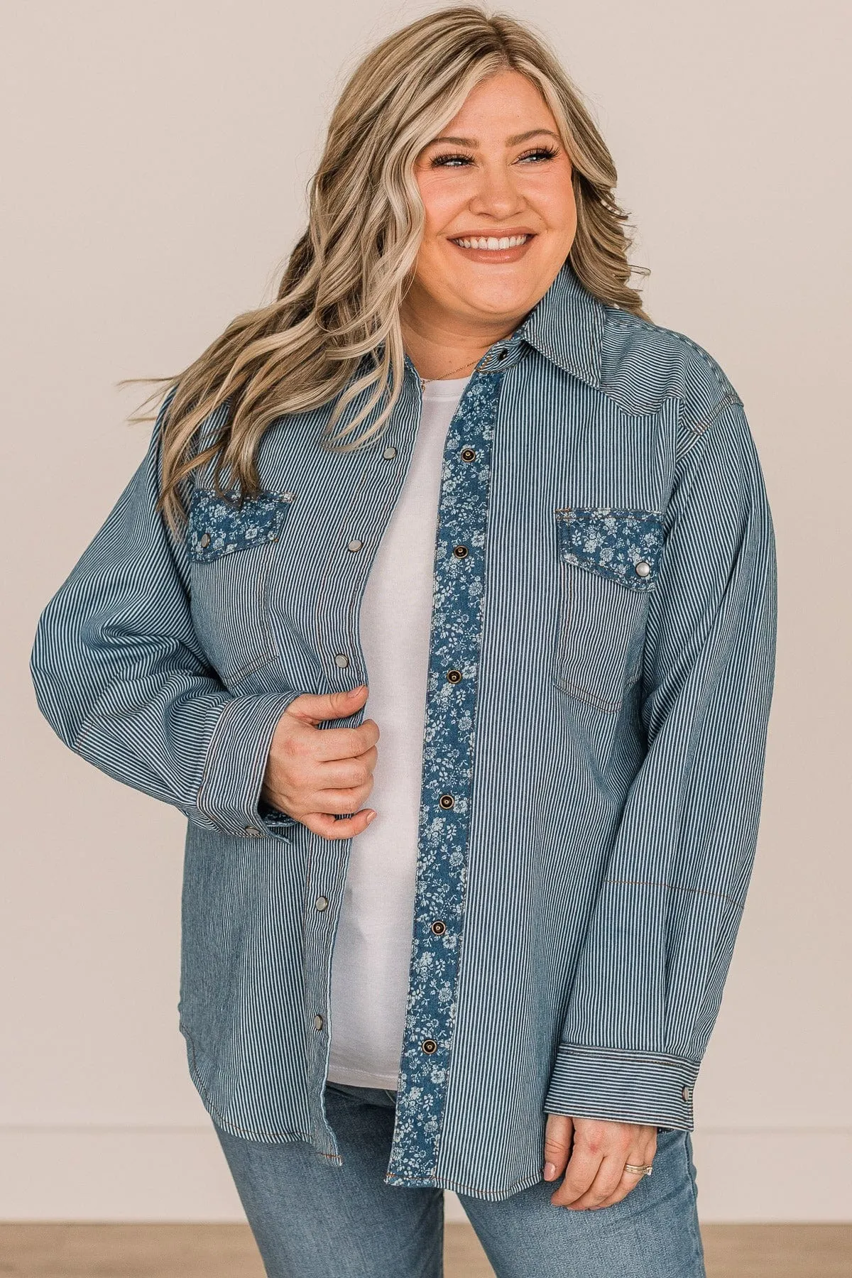 Promise Me This Button Down Top- Denim