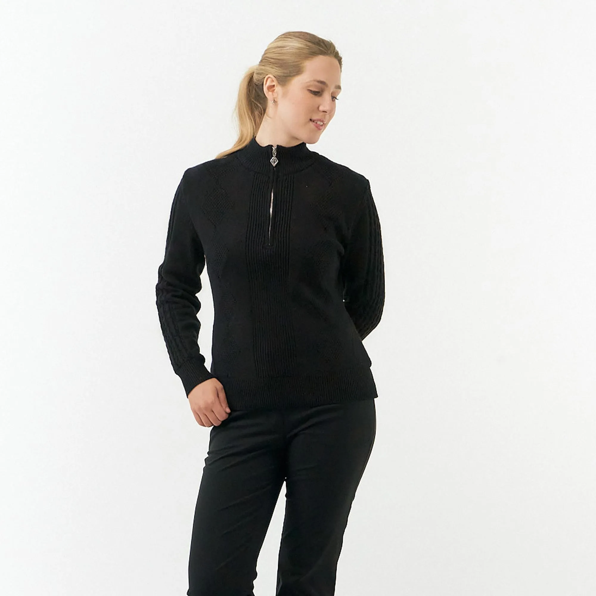 Pure Golf Sorrell Cable Knit Lined Ladies Golf Jumper Black