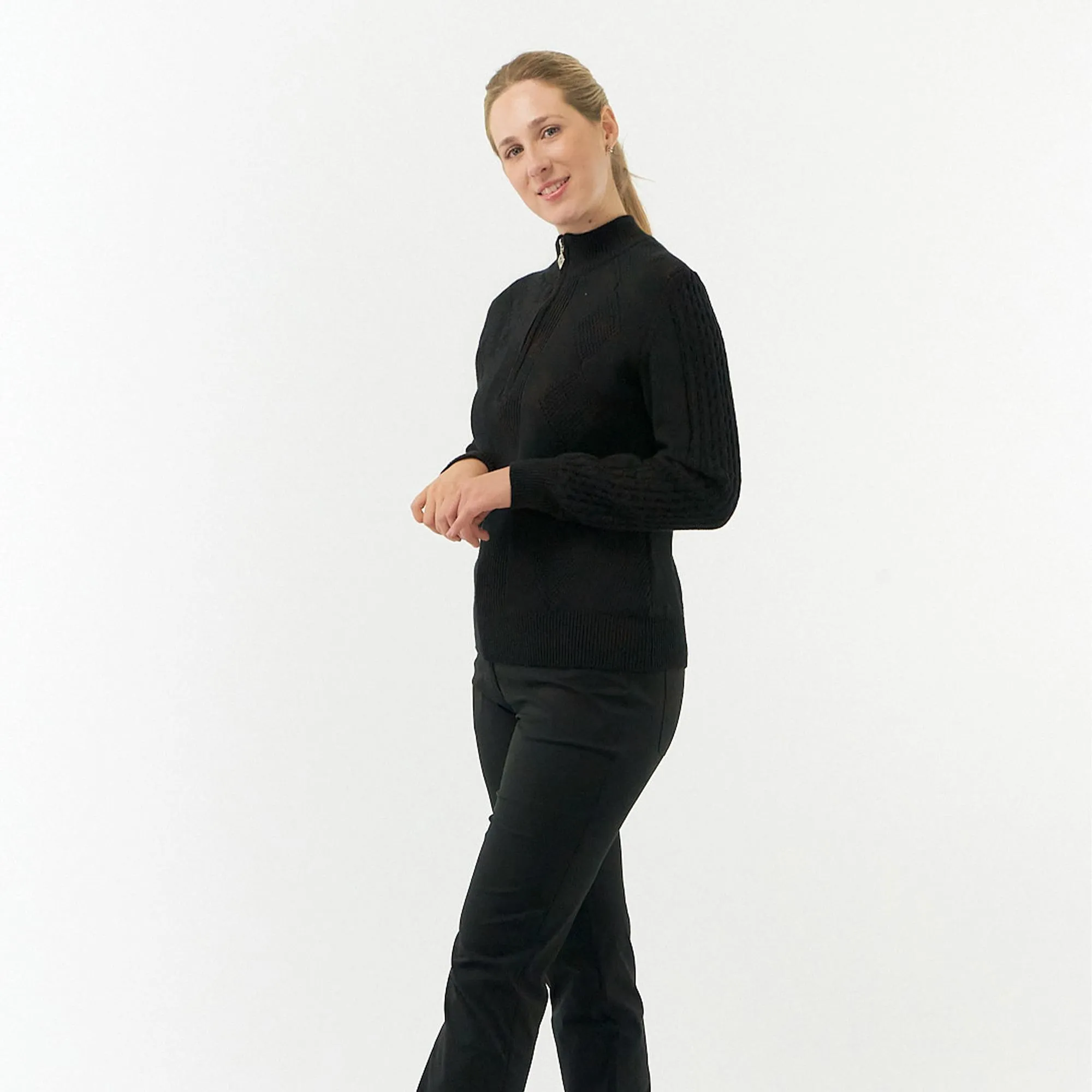 Pure Golf Sorrell Cable Knit Lined Ladies Golf Jumper Black