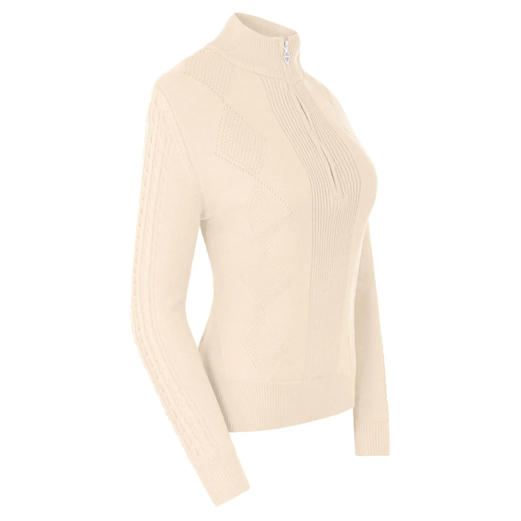 Pure Golf Sorrell Cable Knit Lined Ladies Golf Jumper Champagne