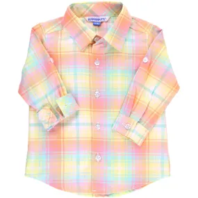 Rainbow Plaid Button Down L/S Shirt