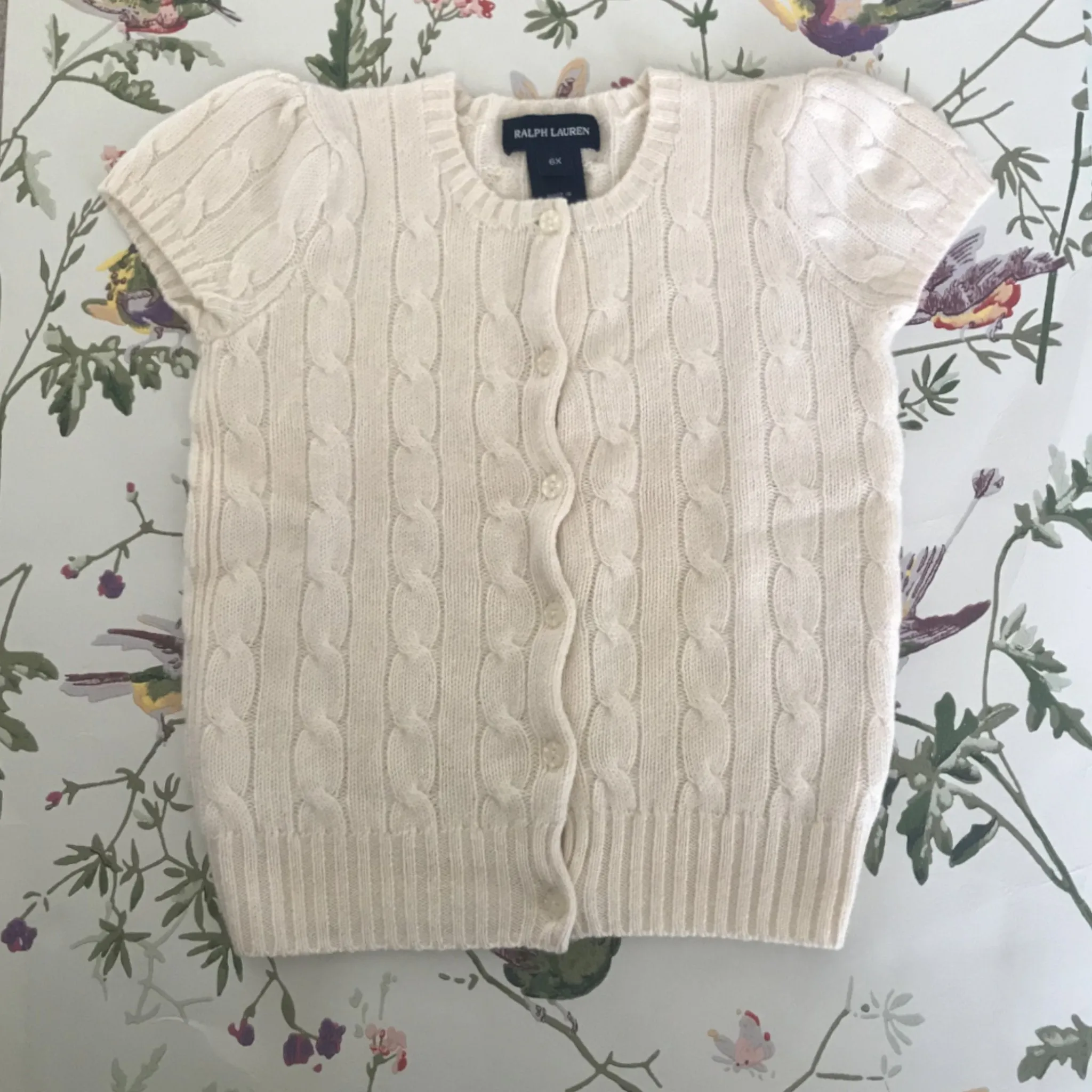 Ralph Lauren Cream Cashmere Cable Knit Cardigan: 6 Years