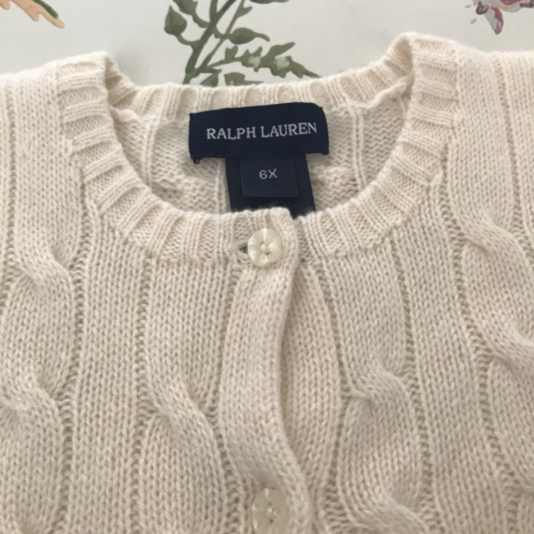 Ralph Lauren Cream Cashmere Cable Knit Cardigan: 6 Years