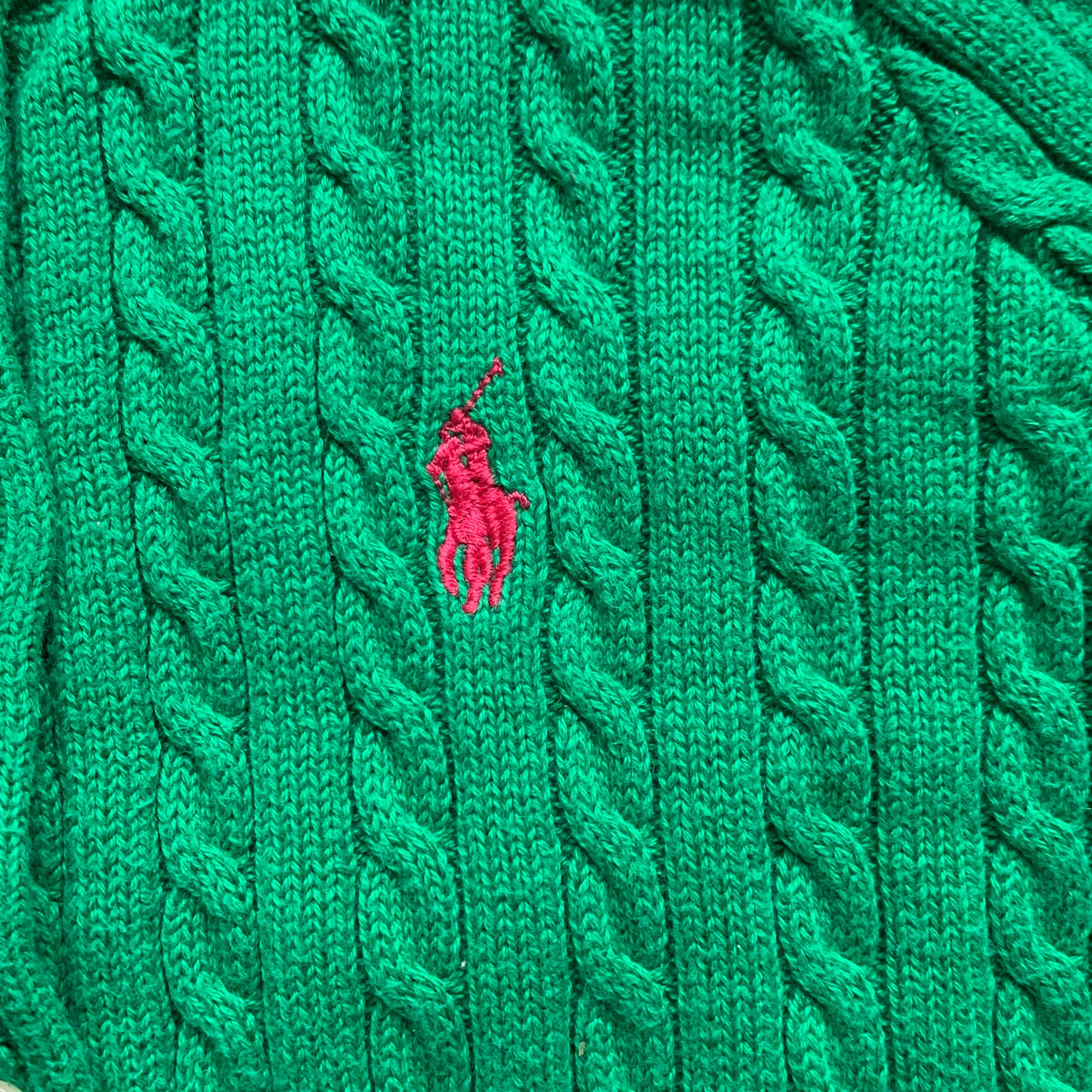 Ralph Lauren Green Cable Knit Cotton Cardigan: 2 Years