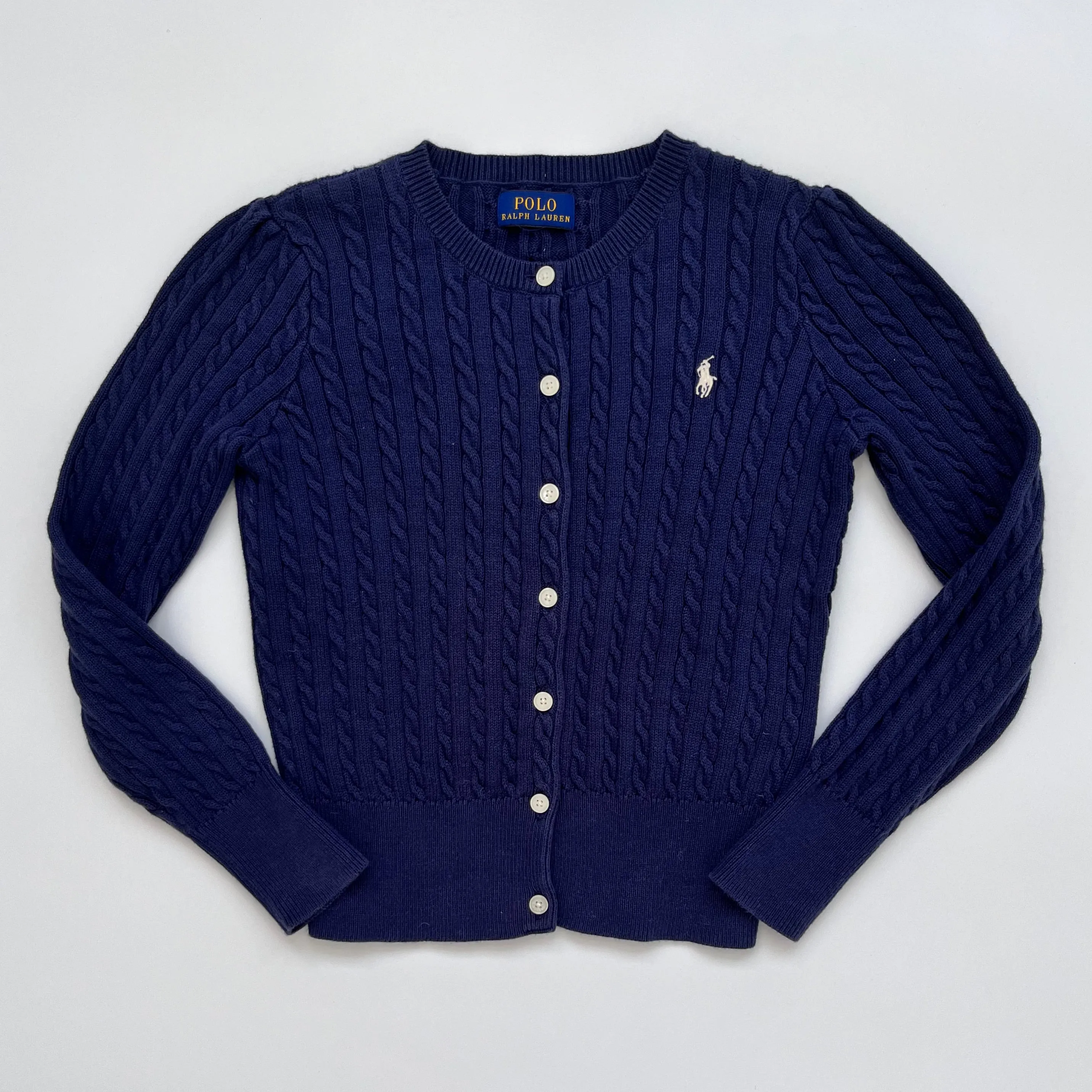 Ralph Lauren Navy Cable Knit Cotton Cardigan: 6 Years