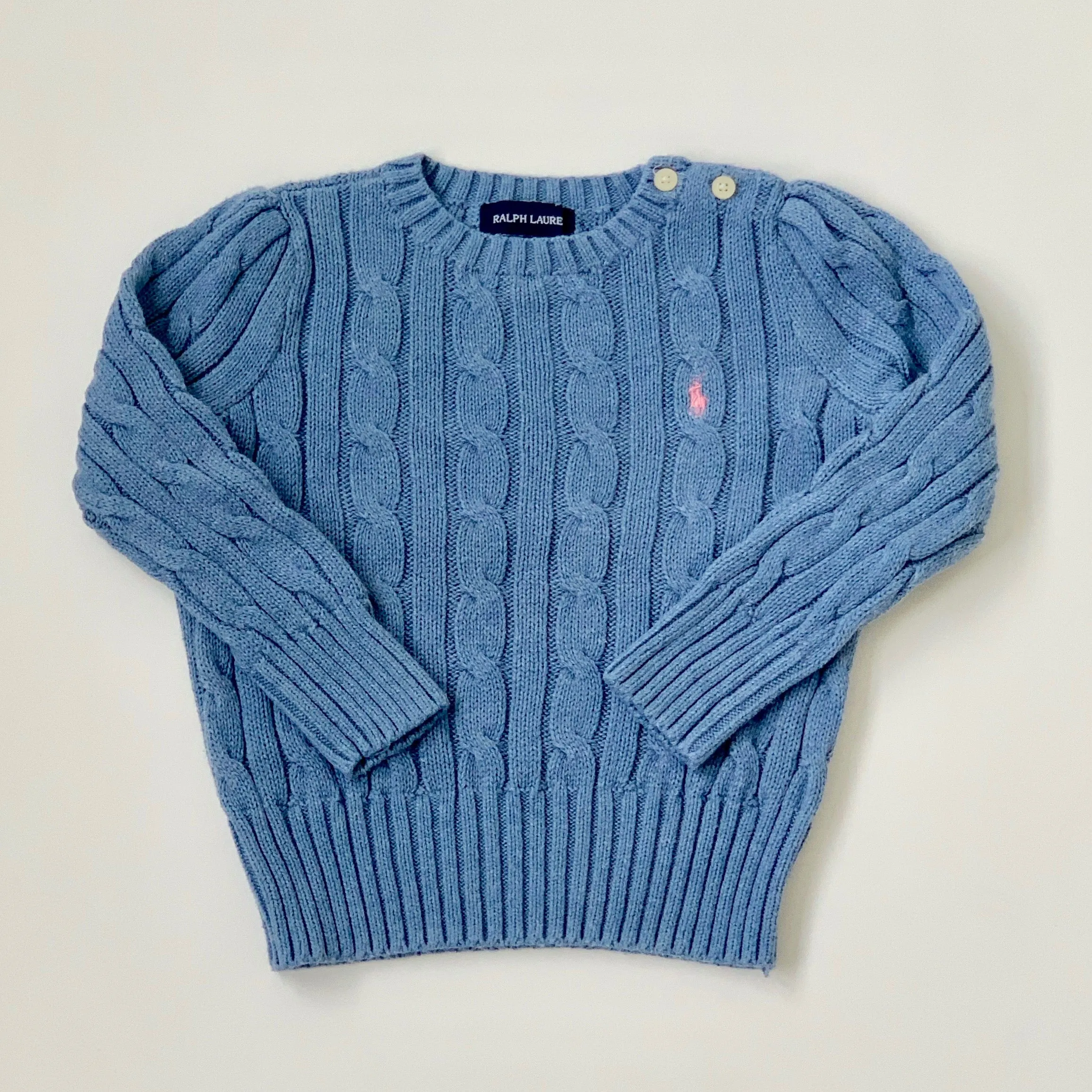 Ralph Lauren Powder Blue Cotton Cable Knit Jumper: 2 Years