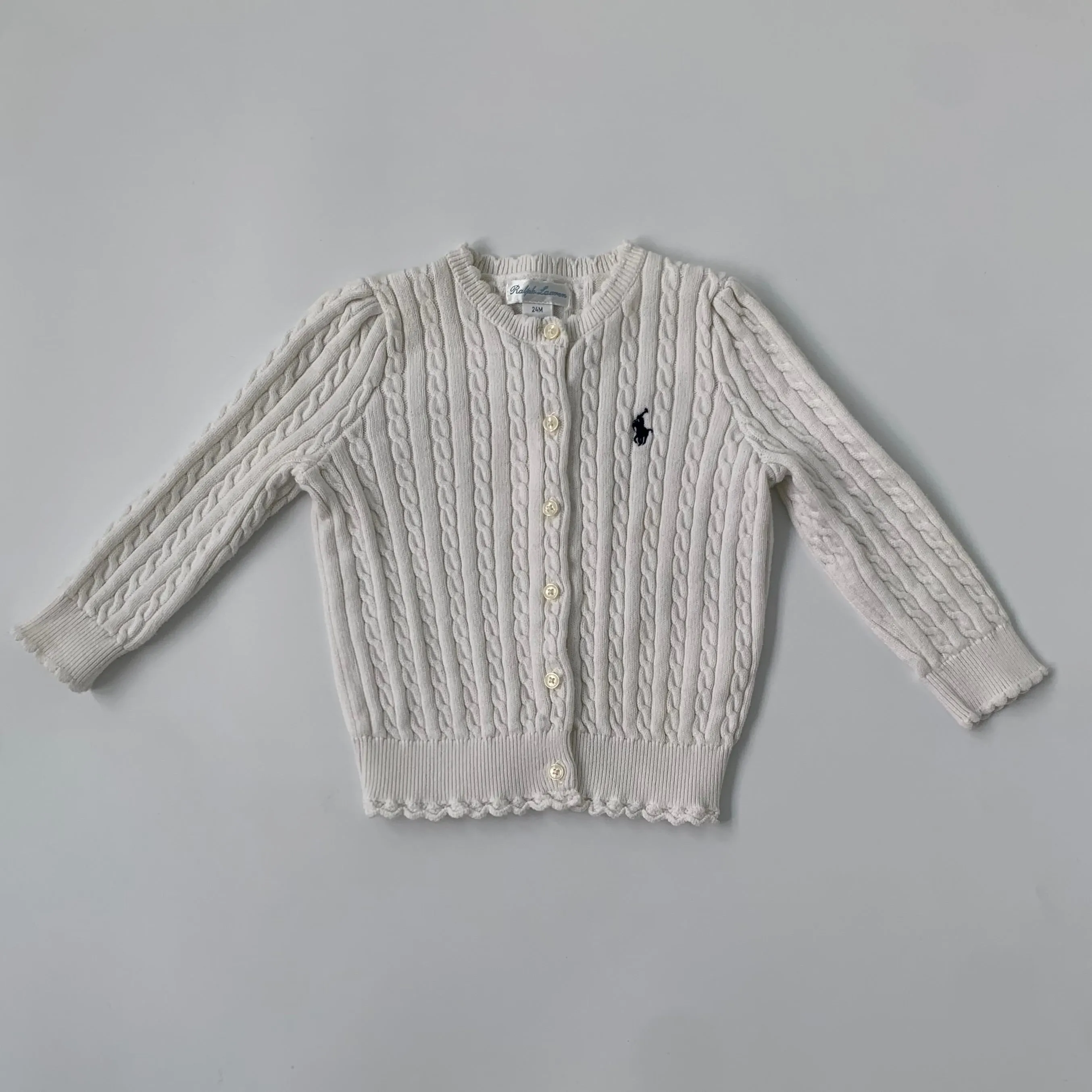 Ralph Lauren White Cable Knit Cotton Cardigan: 24 Months