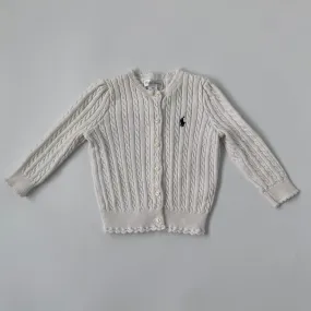 Ralph Lauren White Cable Knit Cotton Cardigan: 24 Months