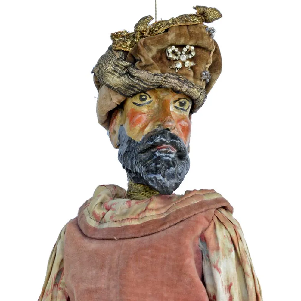 Rare, large wooden carved 19th century King puppet - gorgeously costumed