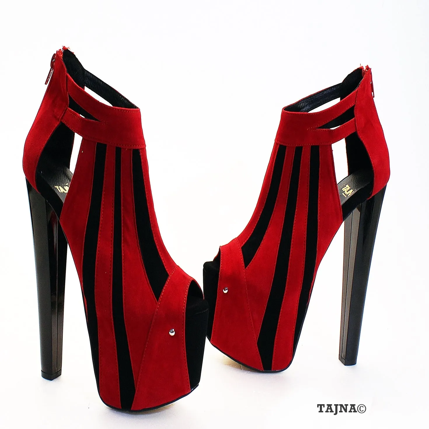 Red Black Stripe Peep Toe Platform Shoes 19 cm Heels