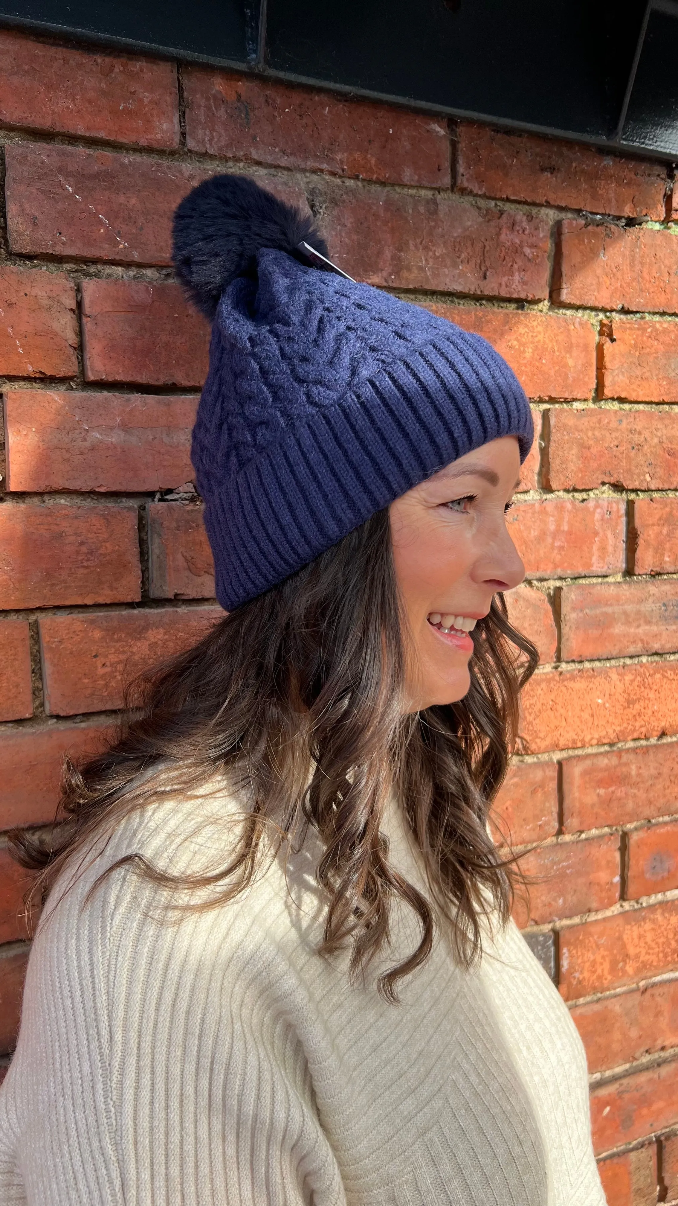 Ribbed Small Cable Knit Bobble Hat