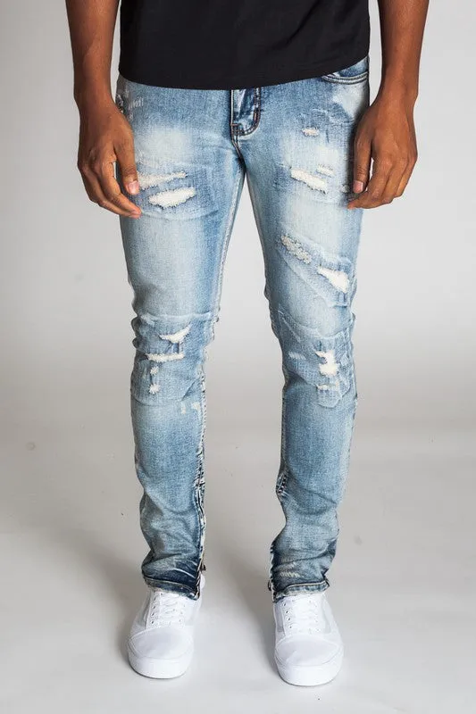 Ripped & Repaired Ankle Zip Jeans