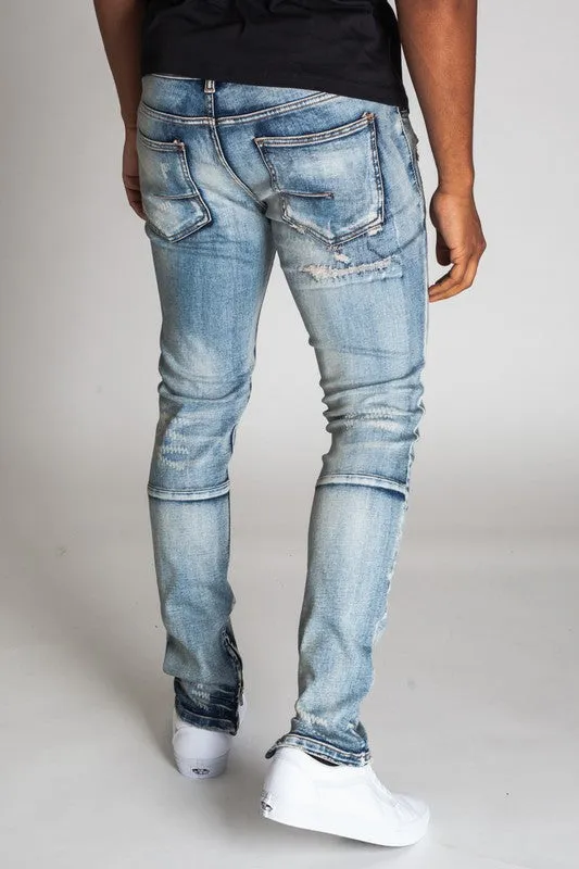 Ripped & Repaired Ankle Zip Jeans