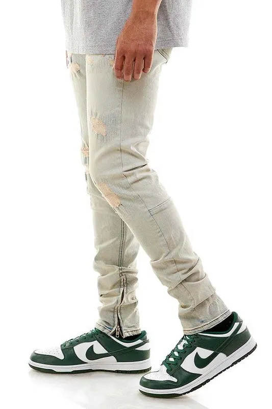 Ripped & Repaired Ankle Zip Jeans