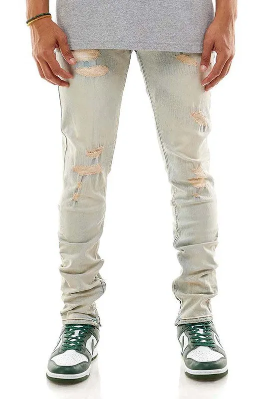 Ripped & Repaired Ankle Zip Jeans