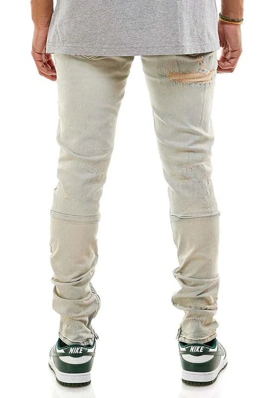 Ripped & Repaired Ankle Zip Jeans