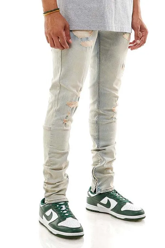 Ripped & Repaired Ankle Zip Jeans