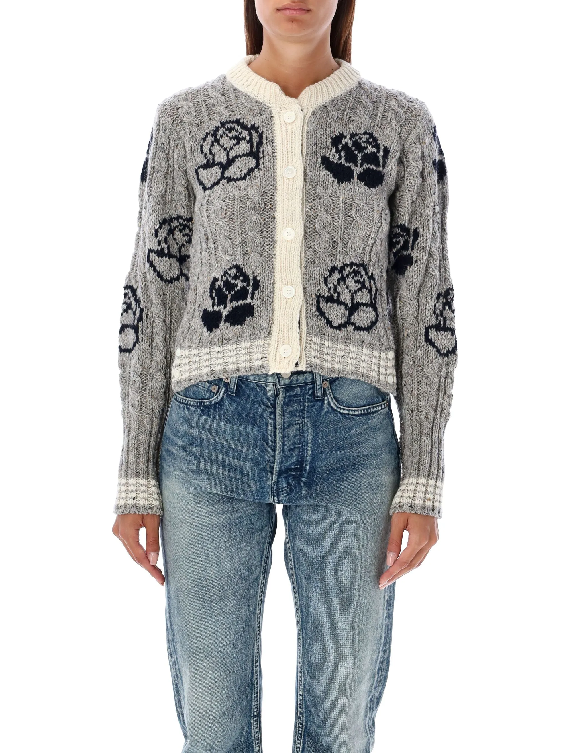 ROSE INTARSIA CABLE KNIT CARDIGAN