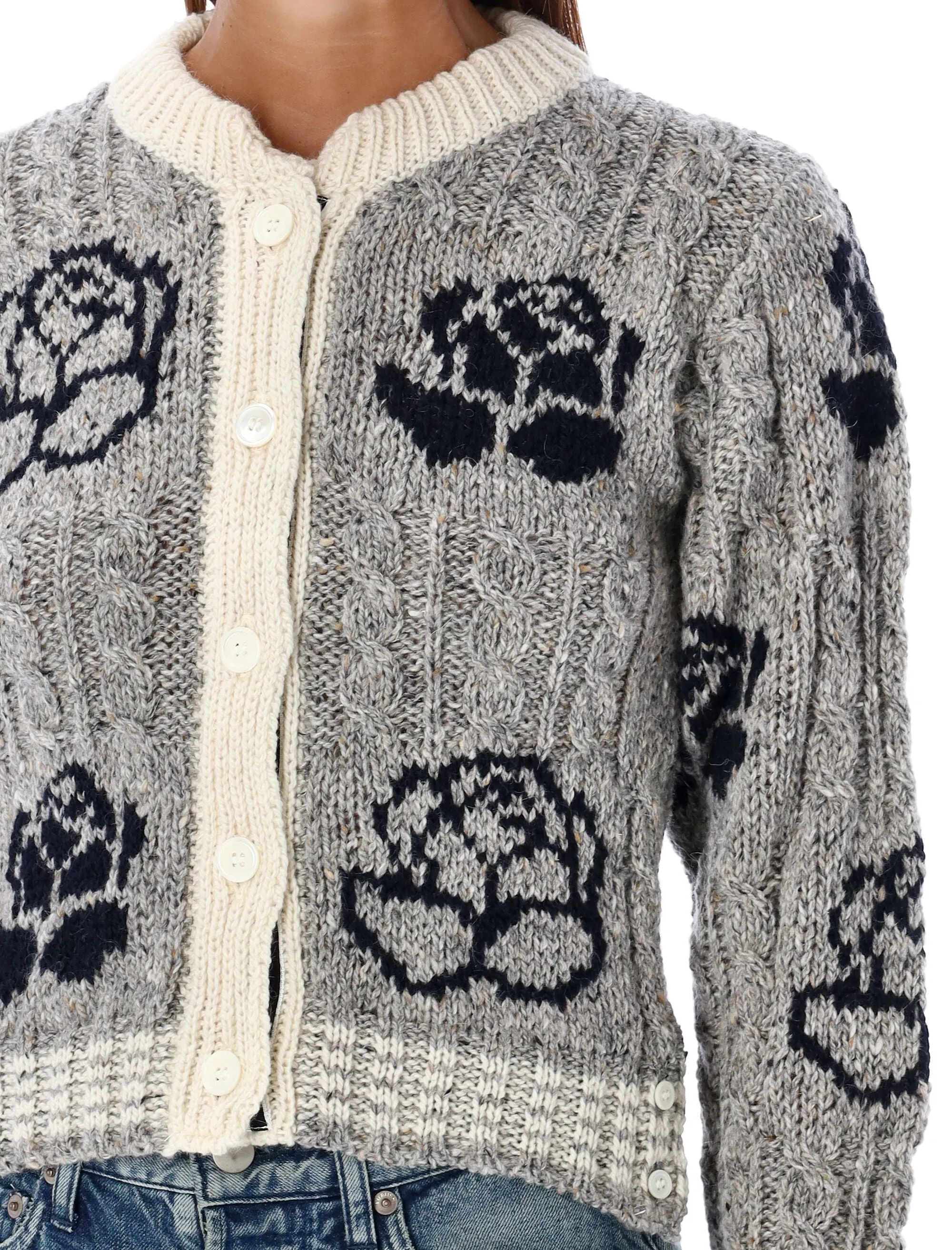 ROSE INTARSIA CABLE KNIT CARDIGAN