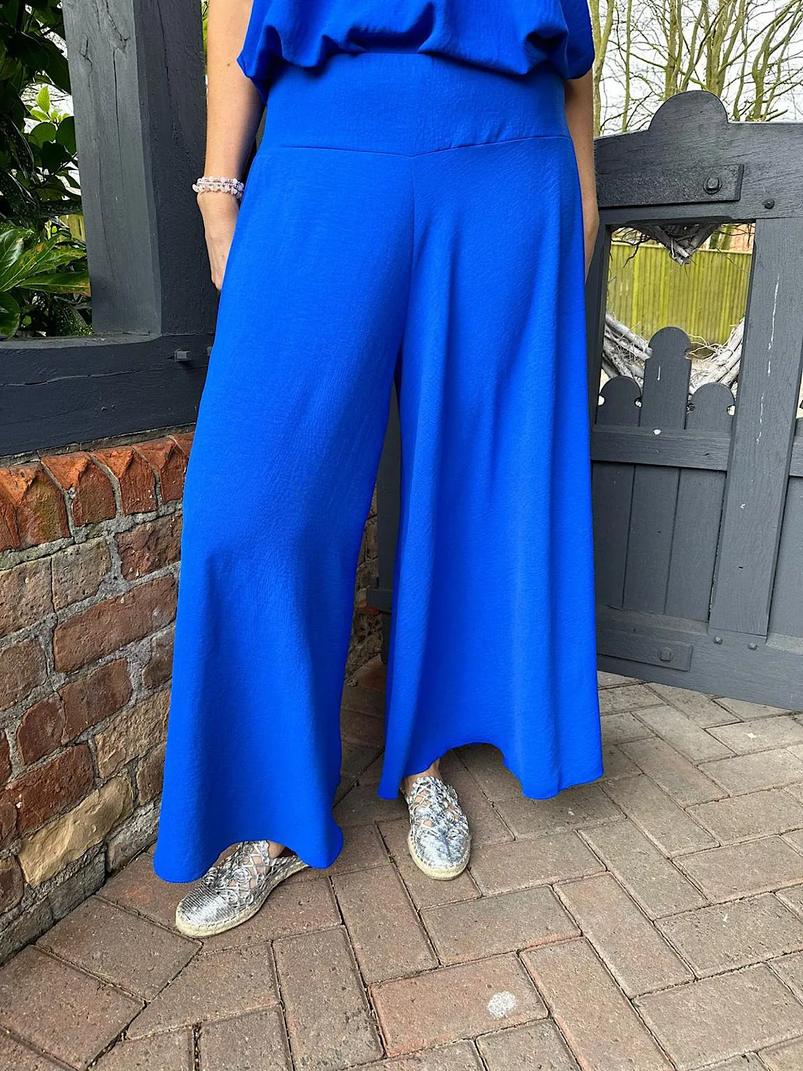 Royal Blue Crepe Wide Leg Trousers