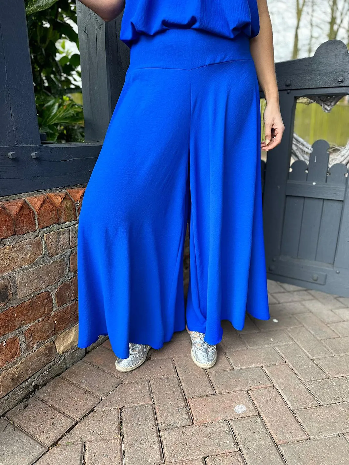 Royal Blue Crepe Wide Leg Trousers