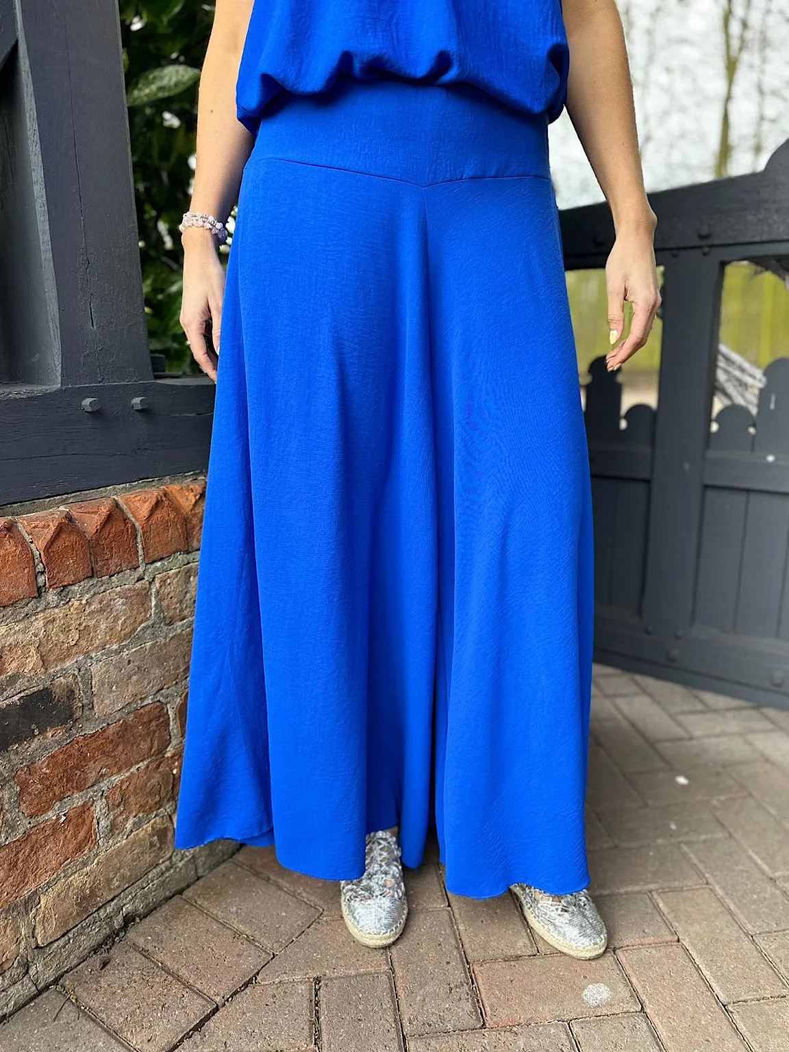 Royal Blue Crepe Wide Leg Trousers