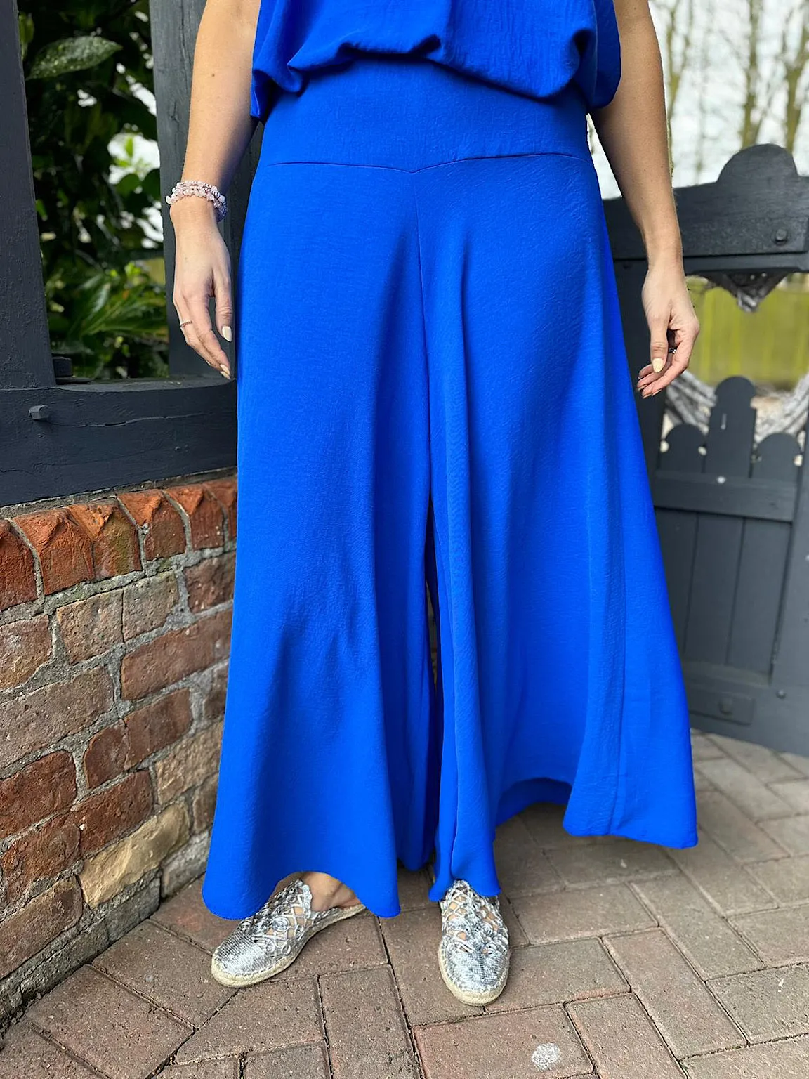 Royal Blue Crepe Wide Leg Trousers