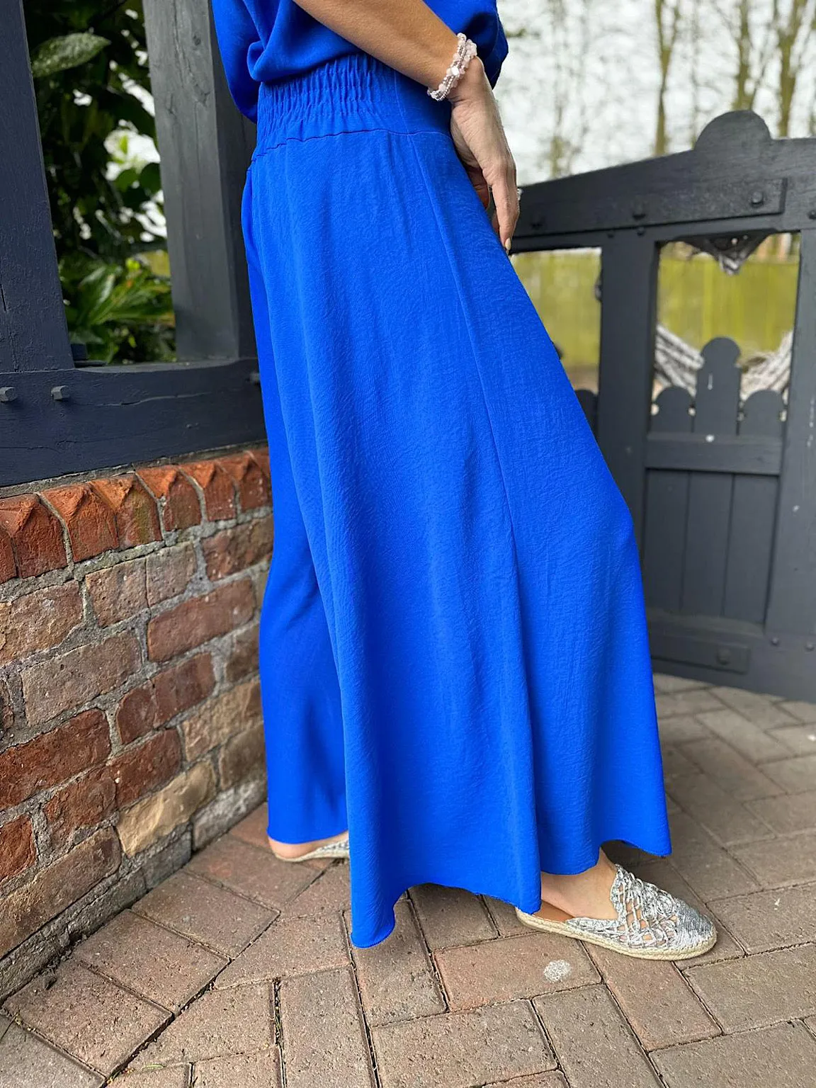 Royal Blue Crepe Wide Leg Trousers