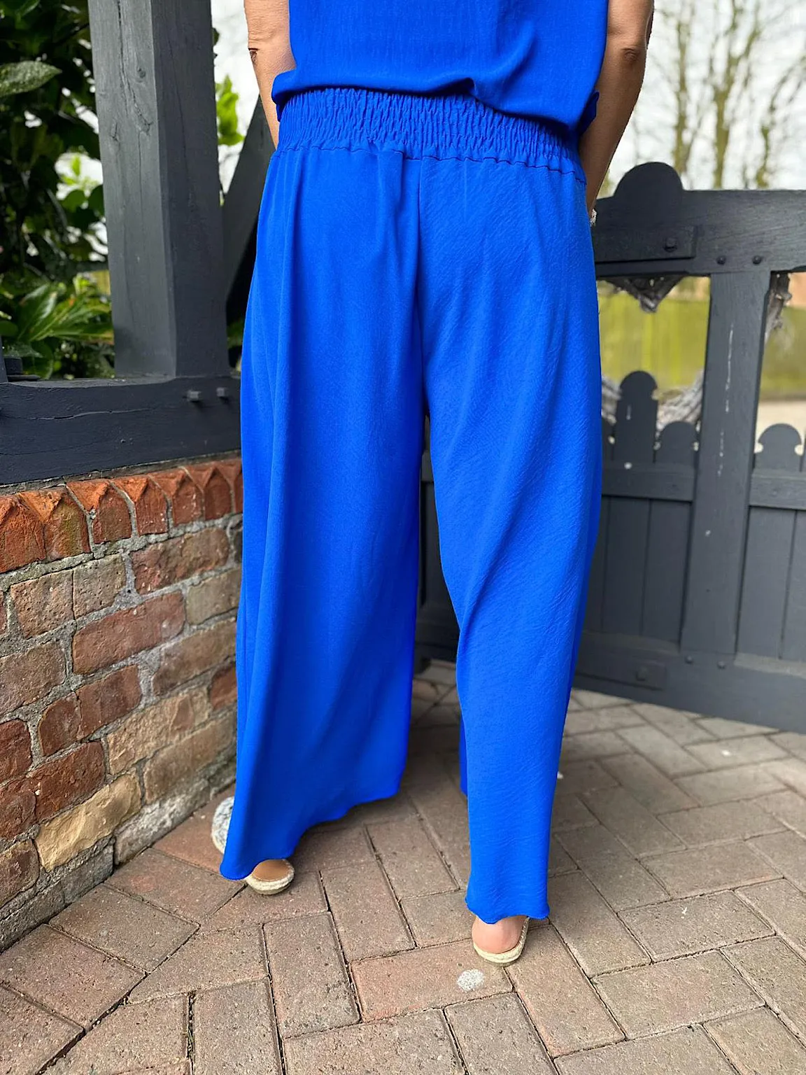 Royal Blue Crepe Wide Leg Trousers