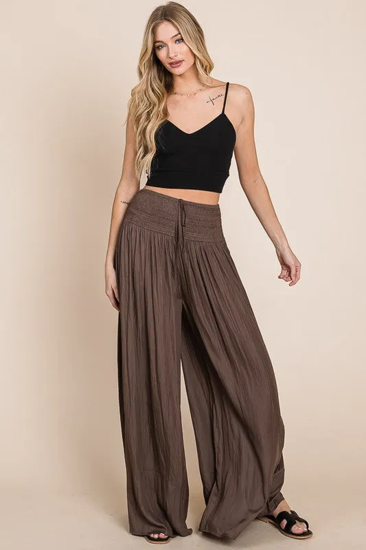 Ruched waist wide resort pants