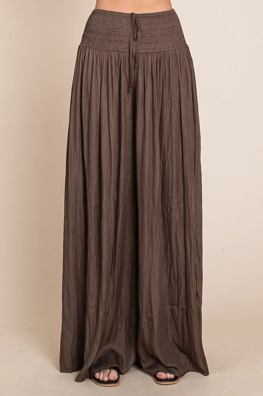 Ruched waist wide resort pants