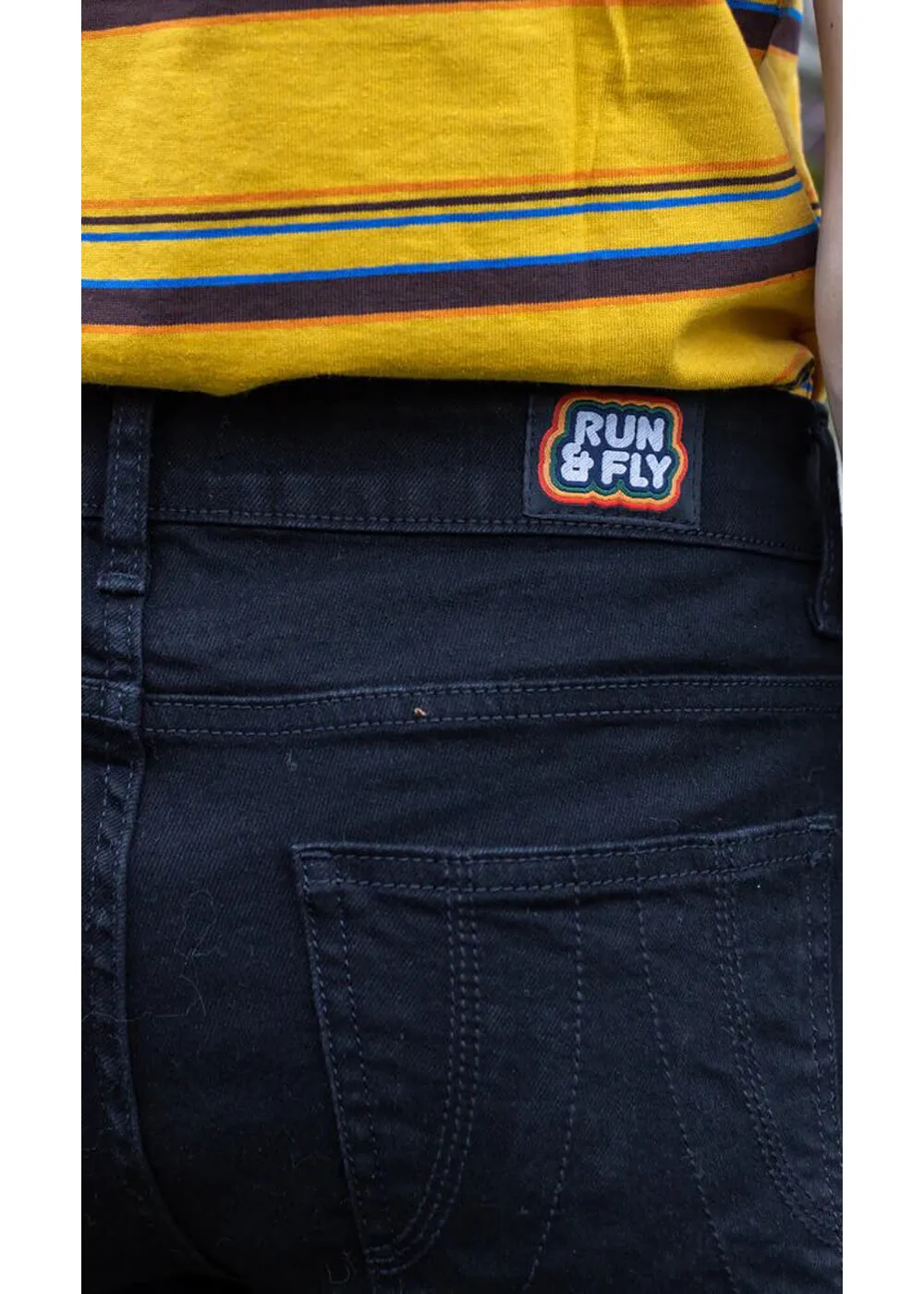 Run & Fly Men's Denim 70's Flare Pants Black