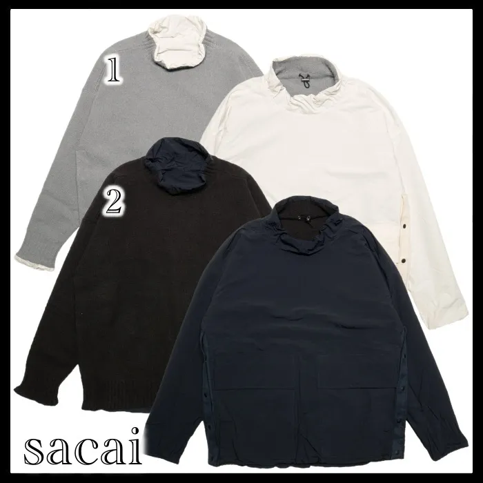 sacai  |Pullovers Wool Nylon Long Sleeves Plain Designers Sweaters