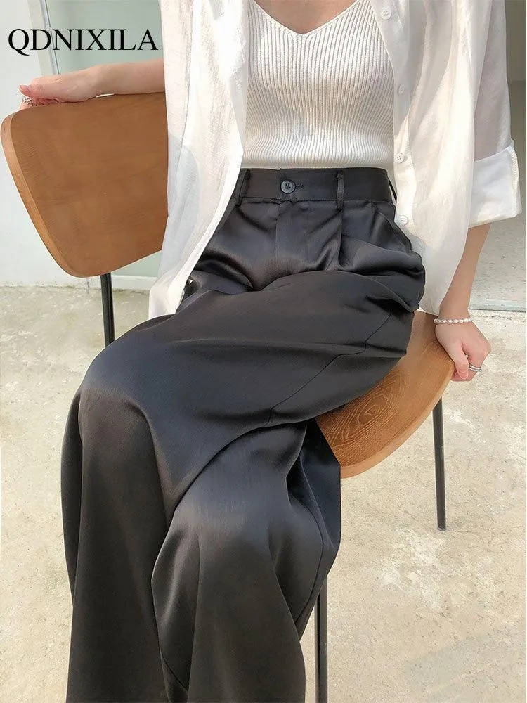 Silk Satin Oversize High Waist Casual Pants